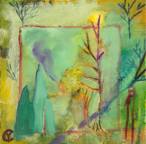 374 Blasted Tree II.  12" X 12" Acrylic on Board by Yvonne Callaway.